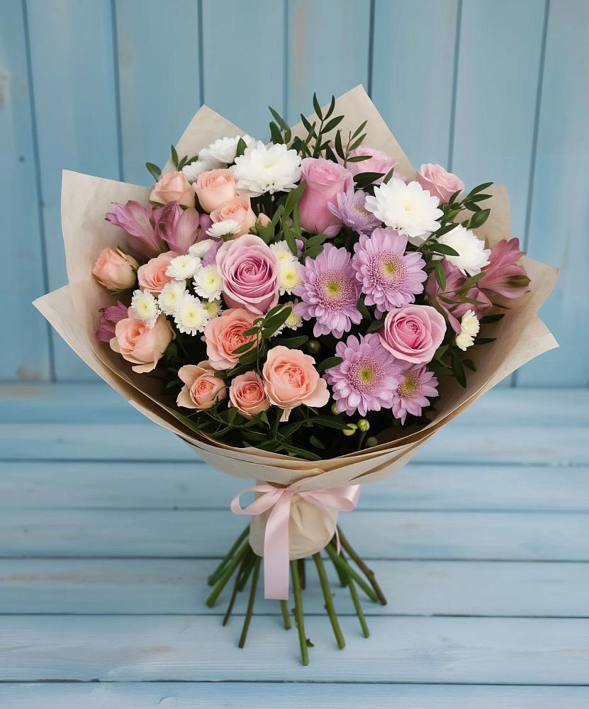 Букет цветов из: Хризантемы, Розы и Альстромерии в Кизилюрте