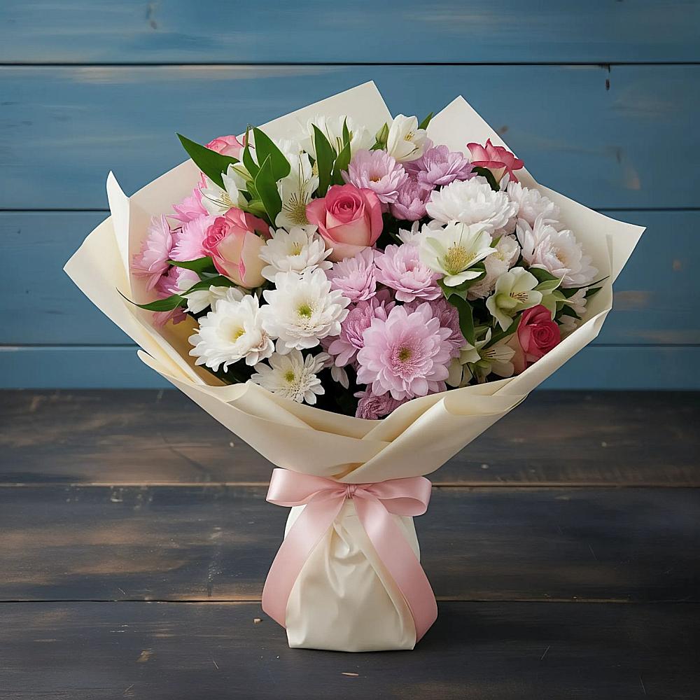 Букет цветов из: Хризантемы, Альстромерии и Розы в Кизилюрте